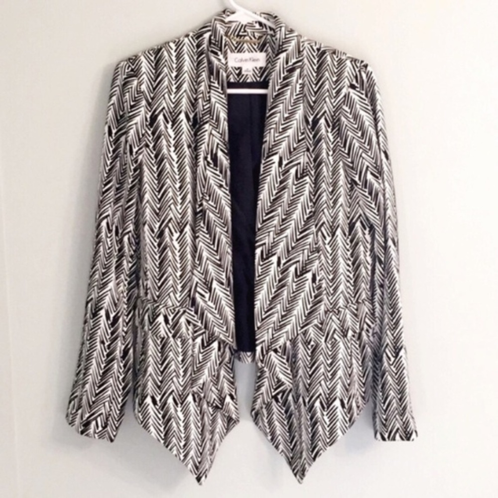 Calvin Klein | Black and White Herringbone Blazer 6